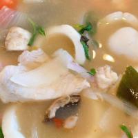 Potak Soup (Fish Or Seafood (Shrimp, Squid & Mussel)) · A classic Thai coastal-style dish with lemongrass broth seasoned with lime juice, ginger, ba...