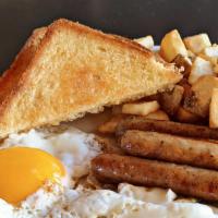 Classic Breakfast · 2 eggs any style, breakfast potatoes, toast and your choice of bacon, ham or sausage links.