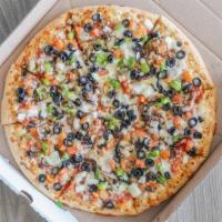 Veggie Lovers Pizza · Our Veggie Lovers Pizza come with Mushrooms, onions, green peppers, black olives and tomatoes.