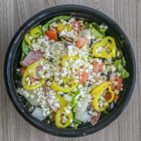 Anti-Pasto Salad · Ham, salami, mozzarella, tomato, onion, black olive, and banana peppers. Includes romaine le...