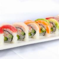 Rainbow Roll · California roll topped with 5 different fish & avocado.