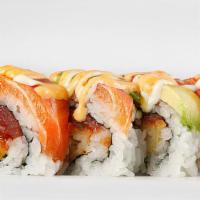 Playboy Roll · Shrimp tempura & spicy tuna topped with salmon & avocado.