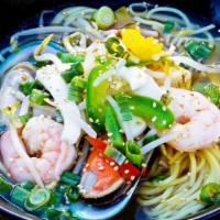 Champon Ramen · Shrimp,  seafood & 
veggies in seafood broth