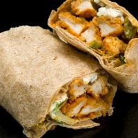 Buffalo Chicken · Chicken tossed in buffalo sauce, bleu cheese crumbles, tomato, romaine, and topped with bleu...