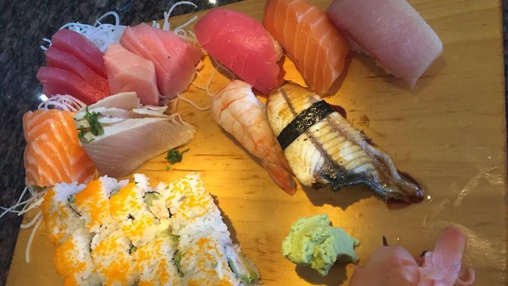Sushi & Sashimi Combo · 5 pieces nigiri, a California roll, and 9 pieces of sashimi.

*Consuming raw or undercooked meat, poultry, seafood, shellfish or eggs may increase your risk of food borne illness.