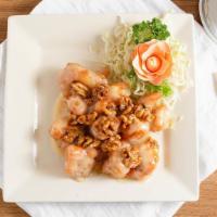 Honey Walnut Shrimp · Jumbo shrimp in special chef creamy sauce top with walnuts. served with rice.
