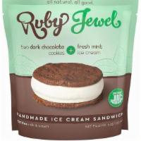 Ruby Jewel Dark Chocolate Mint · A Dark Chocolate Cookie + Fresh Mint Ice Cream Sandwich