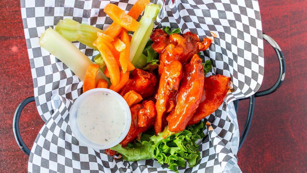 Bone- In Wings Large · Bone-In Wings.. | LG 16.99 | 
Choice of Mild or Hot Buffalo, BBQ, Thai Chili, Mango Habanero, Garlic Parmesan or Cajun Dry Rub.  Served with Celery & Carrots, Ranch or Blue Cheese.