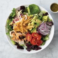 Cilantro Lime Chicken Salad · Grilled chicken, avocado, organic grape tomatoes, red onions, cabbage blend, tortilla strips...