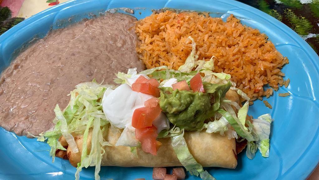 #1. Chimichanga · Served with guacamole & sour cream