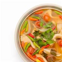 Vegan Tom Yum Soup · Soup with delicious Tom Yum seasoning and your choice of tofu or mixed vegetables.