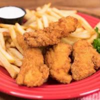 4 Pieces Chicken Tenders Meal · Home Styled Crispy Chicken Tenders. Served w/ a Side of  French Fries.