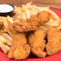 4 Pieces Chicken Tenders Combo · Home Styled Crispy Chicken Tenders. Served w/ a Side of  French Fries,
Combo comes with Your...