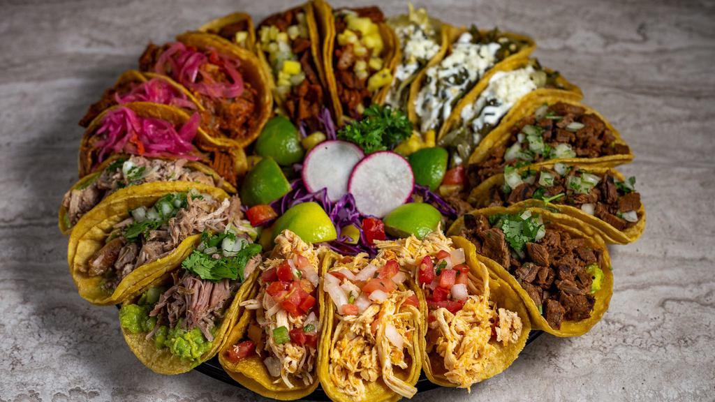 Taco Platter  · Enjoy 10 street tacos with your choice of Carne Asada, Carnitas, Pulled Chicken or Al Pastor