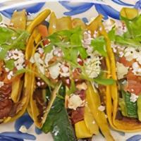 Mexican Squash · Gluten-free, vegetarian, vegan, three tacos per platter. Grilled zucchini, Mexican squash, p...