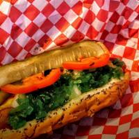 Syd Dog · Ketchup, Mayo, Green Relish, Pickle Spears