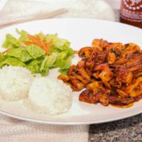 Spicy Chicken & Mushroom · Grilled chicken and mushroom with spicy teriyaki sauce. Served with rice and salad w/ house ...