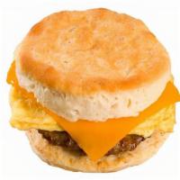 Sandwich - Sausage, Egg And Cheese Biscuit · Fresh Daily Cooked Biscuit, Sausage, Eggs and Cheddar Cheese