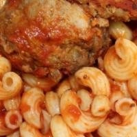 Pasta & Meatball · Cavatappi Pasta, Tomato Sauce and a Meatball