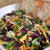 Asian Salad · organic field greens, green & red cabbage, cucumbers, organic carrots, celery, jicama, scall...