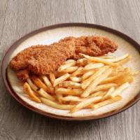 Chicken Tenders · Our hand-battered crispy chicken breast tenders served with french fries and your choice of ...