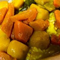 Vegetable Curry · Vegetarian. Gluten-Free. Mild yellow curry with carrots and potato (may contain additional s...
