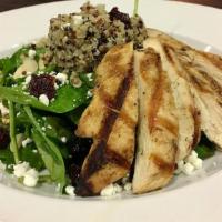 Quinoa Salad · Spinach topped with quinoa, tart dried cherries, toasted almonds & goat cheese.