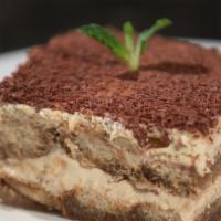 Tiramisu (Not Gluten Free) · Lady fingers soaked with marsala and our cold brew house roasted espresso, with mascarpone c...