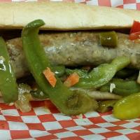 Italian Sausage Combo · Includes fries and soda
Mild italian sausage sautéed with sweet bell  
 pepper and onions.