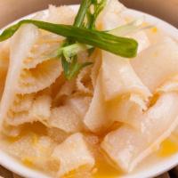 Beef Tripe W. Ginger · Steamed beef tripe is prepared by steaming cow intestines in chopped garlic and ginger. This...