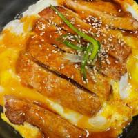 D15 Pork Chop Oyakodon · Fried tender pork chop with 2 egg and over rice with teriyaki sauce top with green onion, no...