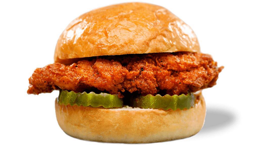 The Nashville Hot · Crispy chicken tossed in Nashville hot sauce, sweet butter pickle chips