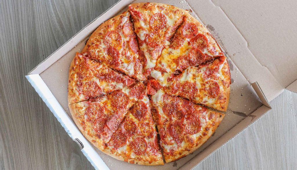 3 Chz Pepperoni Pizza · Our 3 Chz Pepperoni is topped with Cheddar, Parmesan, Pepperoni.