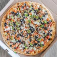Veggie Lovers Pizza · Our Veggie Lovers Pizza come with Mushrooms, onions, green peppers, black olives and tomatoes.