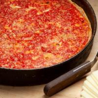 Deep Dish Cheese - Large · Mozzarella cheese topped with vine-ripened tomato sauce. Serves 4