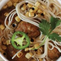 Meatball Soup · Chicken & pork broth with meatballs. Includes rice or noodles, charred corn, toppings, garni...