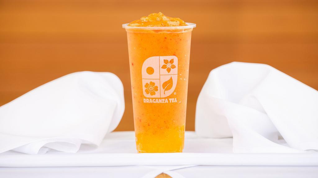 Straw-Mango Fruit Tea · A refreshing iced tea made with organic strawberry and mango puree. Choose from TWo tea choices. Packaged specifically for delivery.