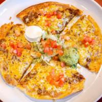 Mexican Pizza · Crispy flour tortilla topped with refried beans and your choice of beef, or chicken. Topped ...