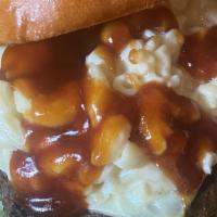 Bbq Mac & Cheese · 1/3 pound Angus Beef patty loaded with white american cheese, crispy bacon, mac & cheese  wi...