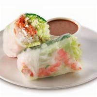 Shrimp Spring Roll · 1 roll | Shrimp, lettuce, bean sprouts, carrot, coriander, mint and vermicelli wrapped in ri...