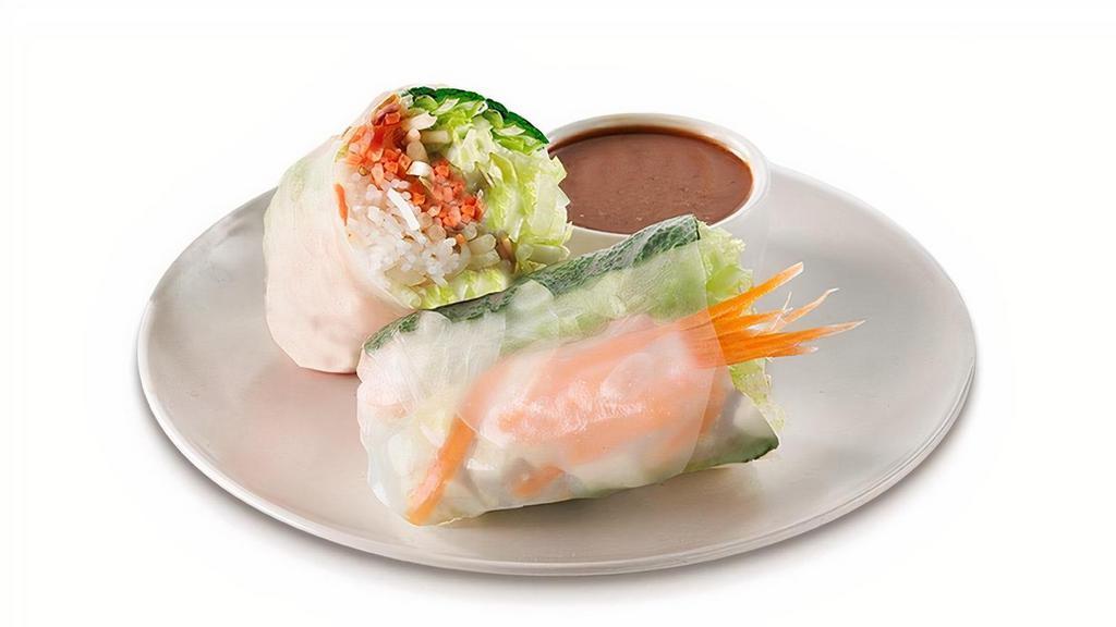 Vegetable Spring Roll · 1 roll | Lettuce, bean sprouts, carrot, coriander, mint and vermicelli wrapped in rice paper and served with peanut sauce