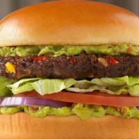 Southwest Black Bean Burger · Between the black bean patty and the guac, you’ll think you’re riding into the sunset of bur...