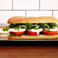 Caprese Sandwich · Tomato, Mozzarella, Basil Pesto, Arugula, Aioli.