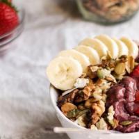 Acai Protein Bowl · Our acai bowl with peanut butter and vegan vanilla protein.