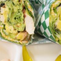 #4Ac. Chicken Bacon Avocado Wrap (Spinach Or White Tortilla) · Favorite. Baked Chicken, Shredded cheese, Spring mix, Avocado, Diced tomato & White Onion, M...