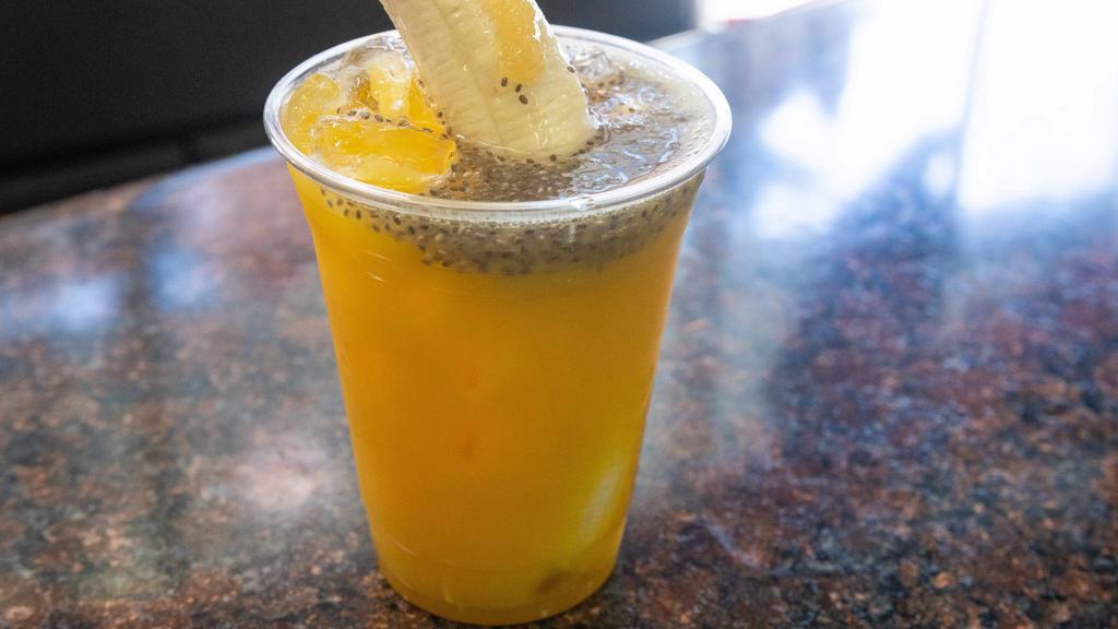 Orange Juice Chia Seeds Banana W/Honey · Served Cold- What Is Chia? Chia is an edible seed that comes from the desert plant Salvia hispanica, grown in Mexico dating back to Mayan and Aztec cultures. 
