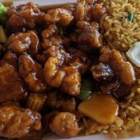 General Tso'S Chicken · Served with choice of rice, 1 choice of soup, or soda.