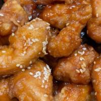 Sesame Chicken · Served with choice of rice, 1 choice of soup, or soda.