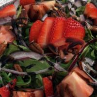 #11 Arugula Salad · Toasted Pecans, Strawberries, Roma Tomatoes, and Red Onions