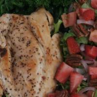 #43 Chicken Paillard · Freshly grilled chicken with Arugula salad and Broccoli Rabe'